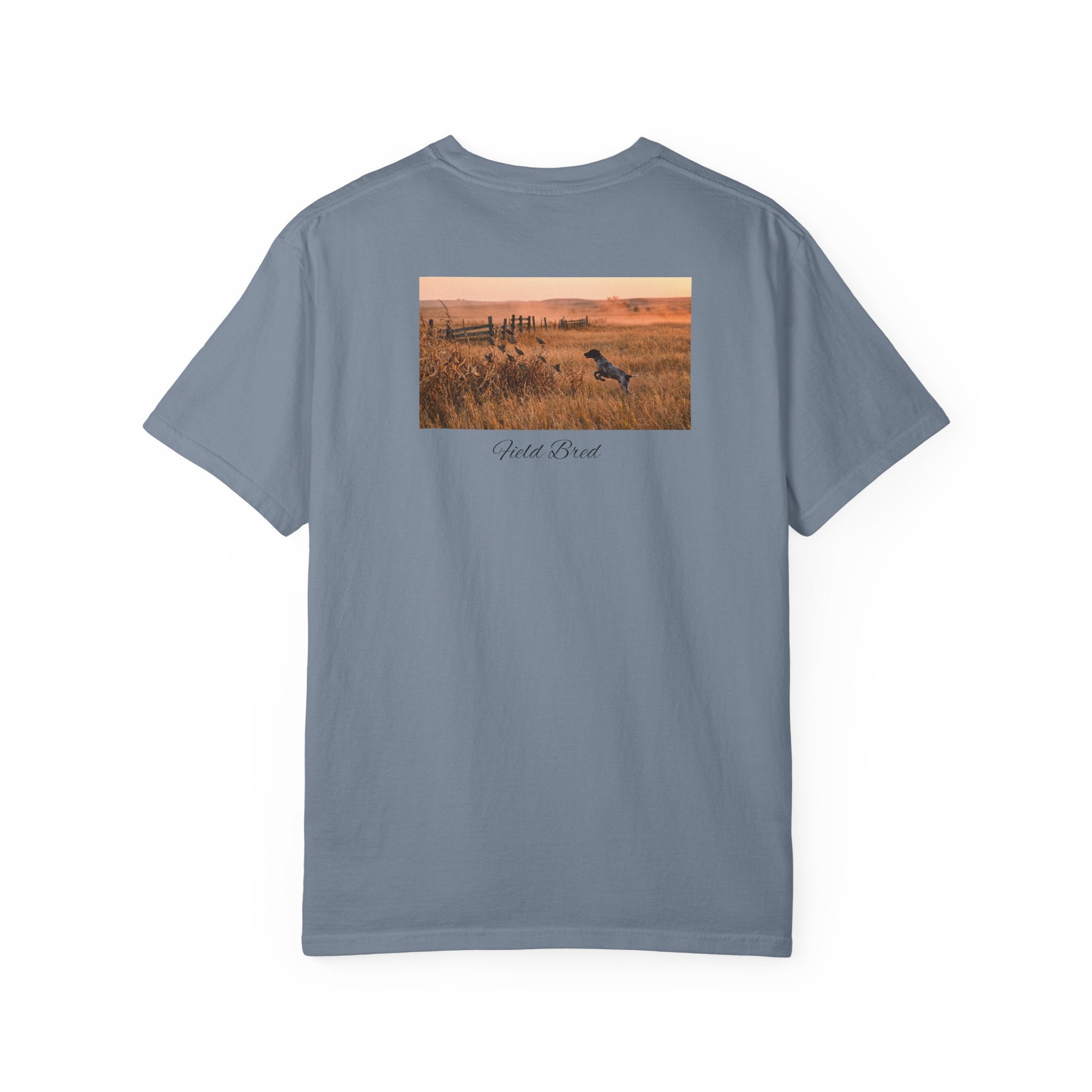 Garment-Dyed T-Shirt — 'Just A Bird' Sunset Field Photo Back Print
