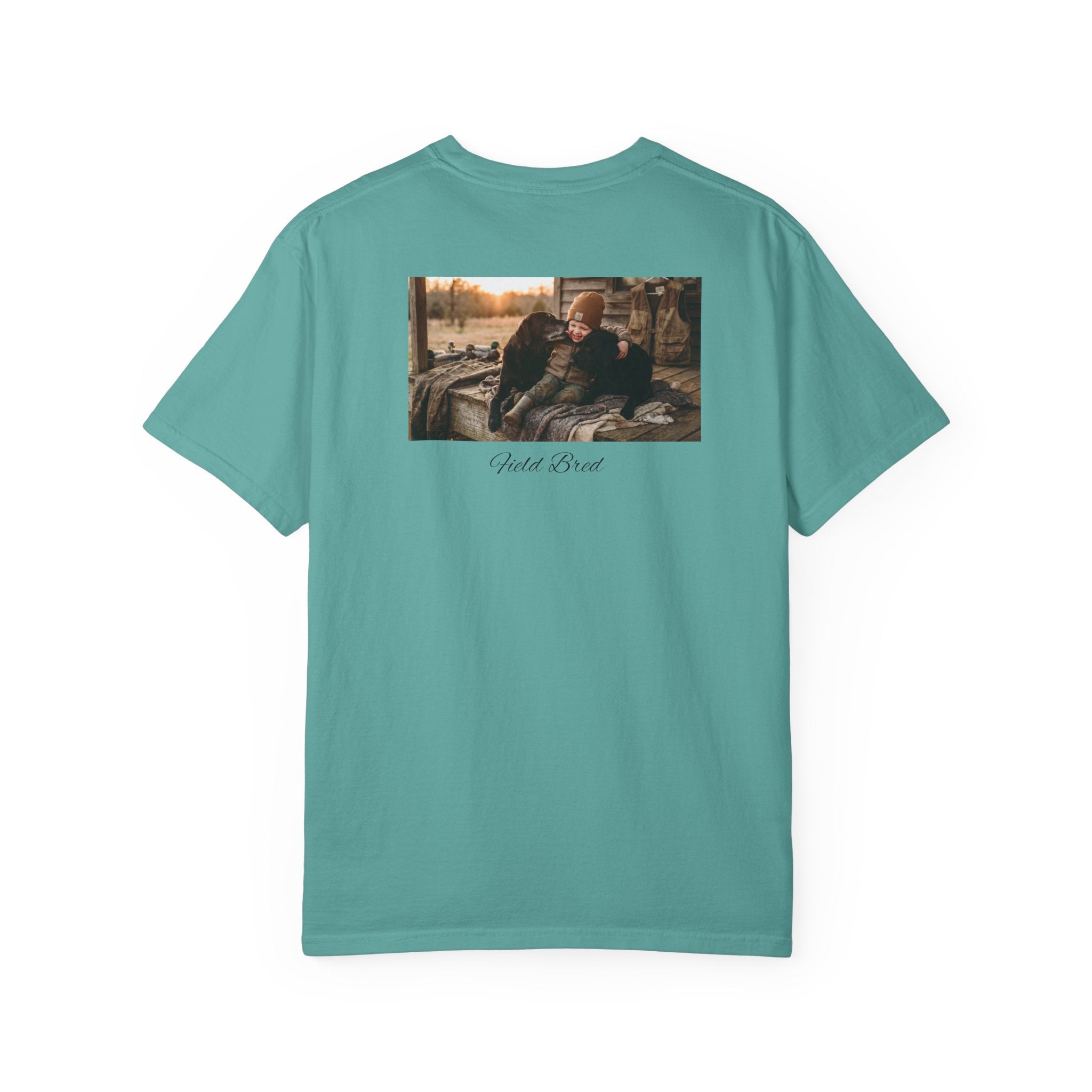 A boy and his dogs Crewneck T-Shirt — 'Cold Front' Back Print